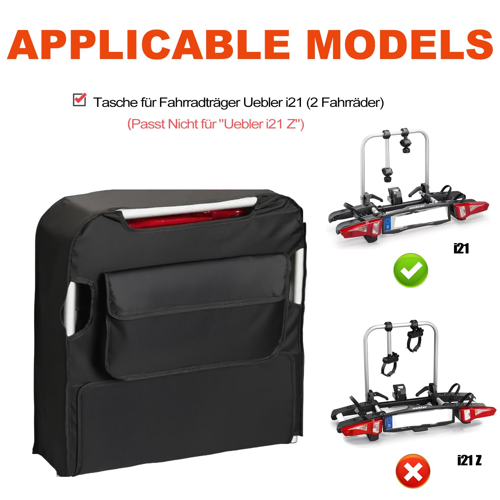 Tasche für Fahrradträger Uebler i21 (2 Fahrräder), aus 600D Robuste Oxford-Stoff, Transporttasche für Kupplungsträger, Wasserdicht- und Staubdicht, Schwarz ( Tasche Passt Nicht für "Uebler i21 Z")