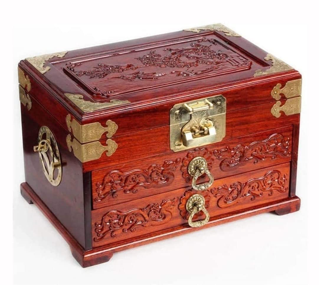 TIANQIHAO Jewelry Box Organizer For Women, 3 Layer Large Jewelry Storage Case, Wooden Jewelry Box With Mirror