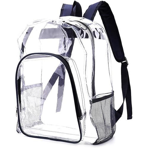Jomparo Clear Backpack Heavy Duty Transparent Backpack See Through PVC Bookbag for School, Work, Music Festival, Stadium (Navy Blue)
