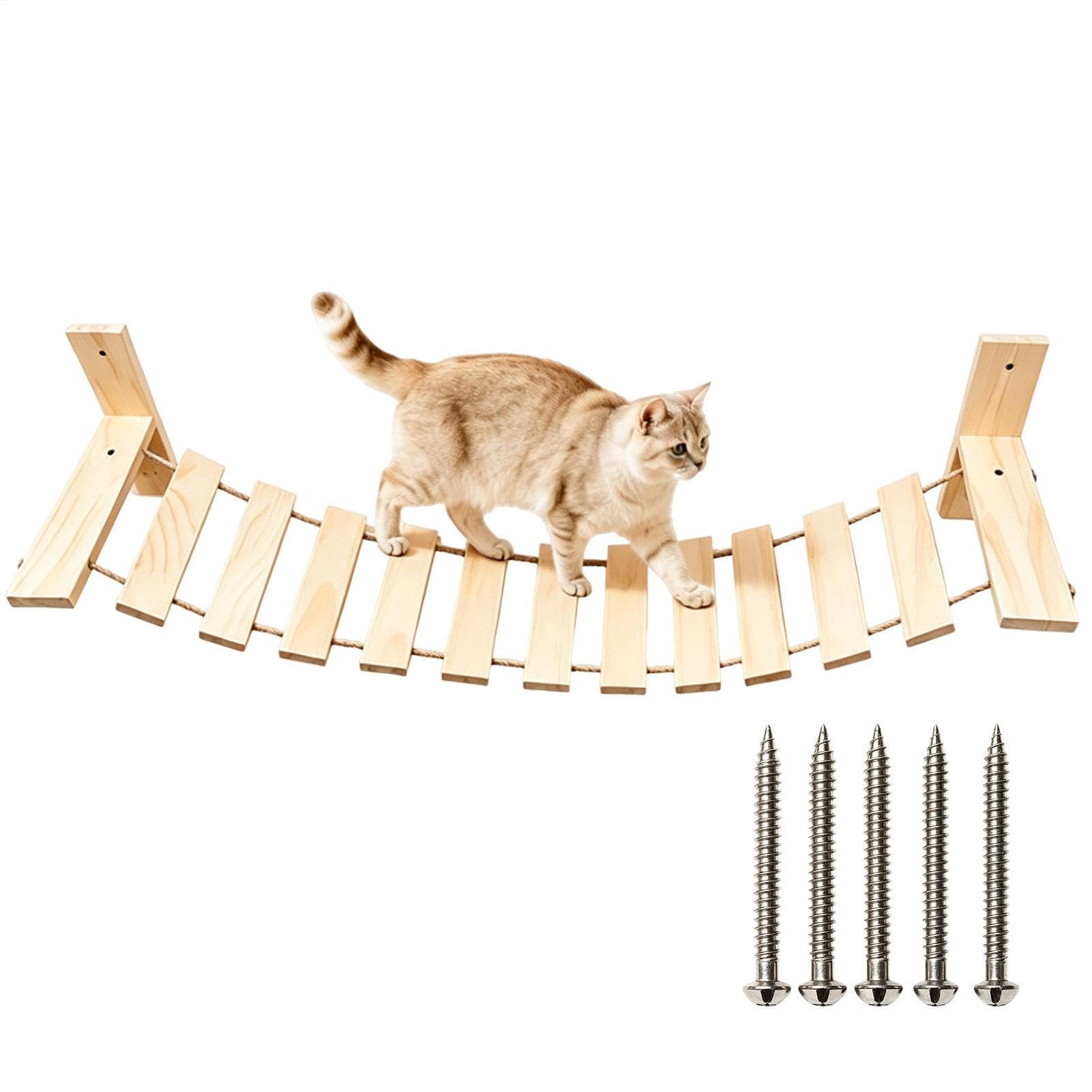 Wall Mounted Cat Bridge - Wooden Activity Center, Indoor Kitten Climbing
