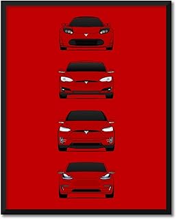 CUSTOMIZABLE COLOR: Tesla Car Generations Inspired Car Poster - Handmade Print of Tesla Motors (Roadster, Model S, Model X, Model 3) - 8x10" Satin Print (Unframed)-Perfect Gift Car Enthusiast