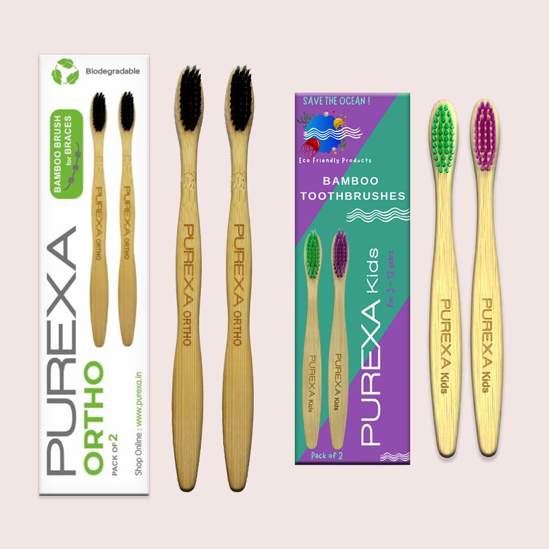 Orthodontic Bamboo Toothbrush for Braces | Charcoal Infused | Soft Bristles | Antibacterial and Biodegradable | Eco-Friendly | Premium Organic Tooth Brush (Orthodontic Combo, 9)