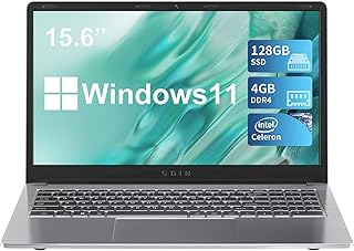 SGIN 15.6 Inch Display Windows 11 Home Laptop, 4GB DDR4 RAM+128GB SSD Laptops with Intel Celeron Quad Core Processor, Intel UHD Graphics 600, Mini HDMI, WiFi, Bluetooth 4.2, USB3.0