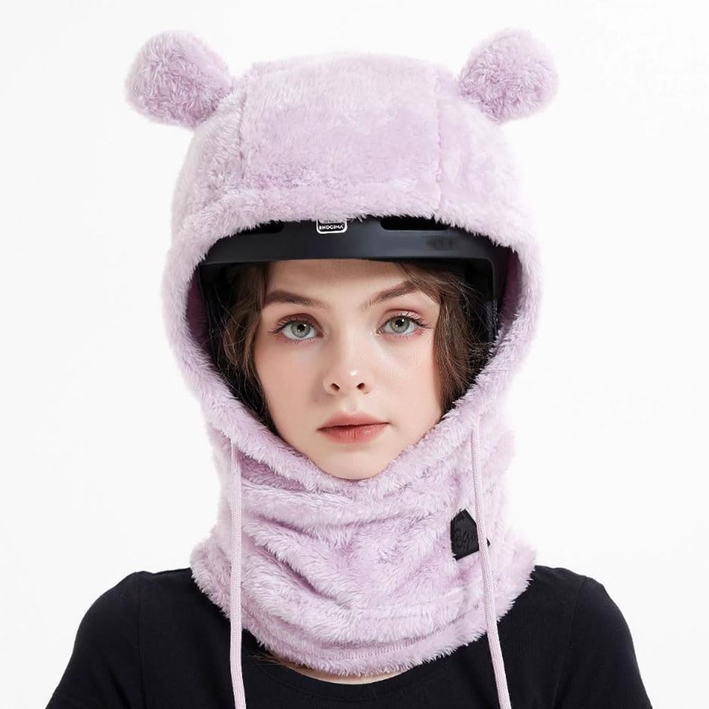 Winter Skiing Helmet Covers for Adult and Kids, Cute Bear Ear Plush Warm Windproof Outdoor Sports Face Cover