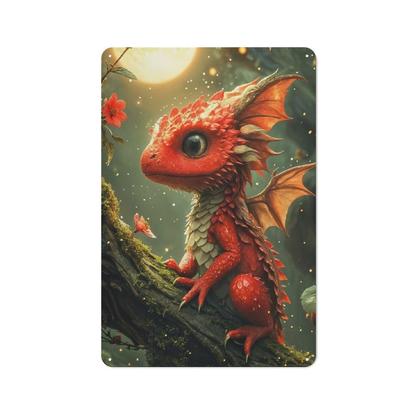 Dragon Baby Decorative Metal Plaque 30x20cm, Garage Style Shed Wall Plaque for Workshop, Basement, Shed Or Games Room