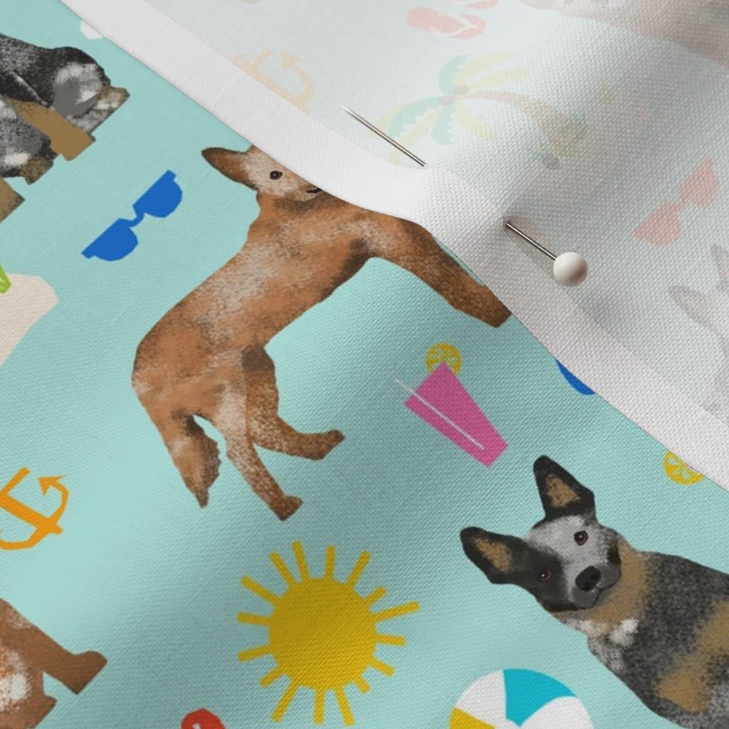 Spoonflower Fabric - Australian Cattle Dogs Blue Red Beach Light Summer Tropical Pet Printed on Petal Signature Cotton Fabric by The Yard - Sewing Quilting Apparel Crafts Decor