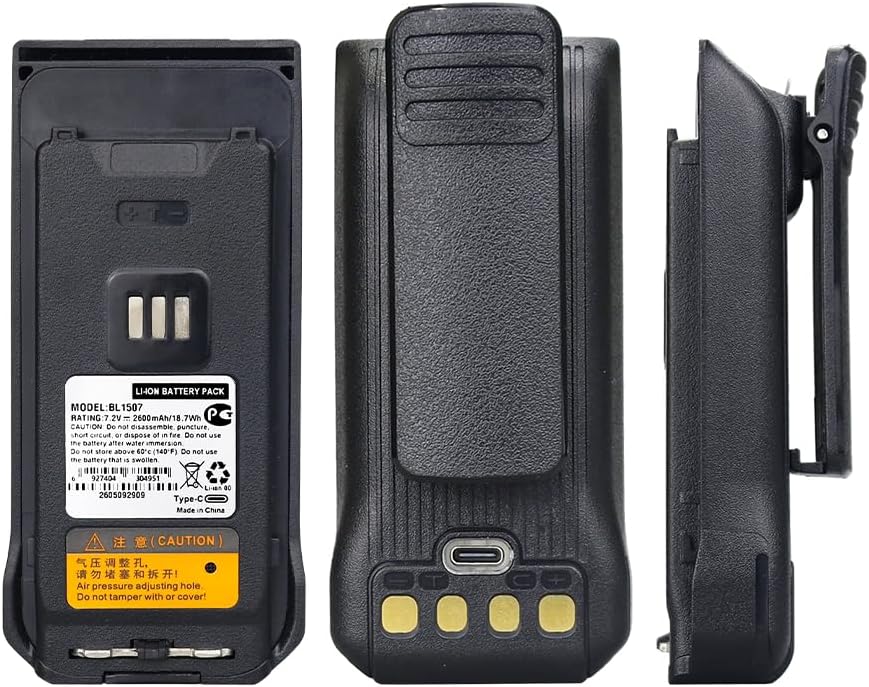 7.2V 2600mAh BL1507 Type-C Li-ion Battery for Hytera AP580 BP510 BP560 BP515 BP518 Two-Way Radio - High Capacity Replacement with Belt Clip