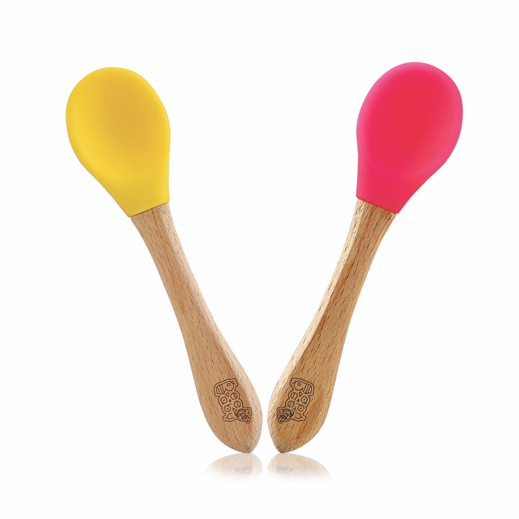 BeeBaby Nurture Bambu Wooden and Silicone Baby Feeding Spoons. 100% BPA Free Silicone Tip Weaning Spoons for Kids & Toddlers. Food Grade, Infant & Environmental Safe 6 Months+ (Nurture - Pink_Yellow)-image-33