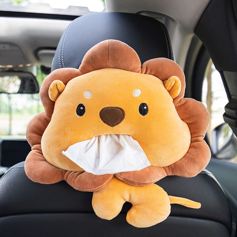 WAYUTO Lion Tissue Box Cotton Car Seat Paper Container Cute Soft Plush Animal Portable Napkin Holder Package Storage Case Tissue Cover Stuffed Toys for Home Car Bathroom Styling Accessories
