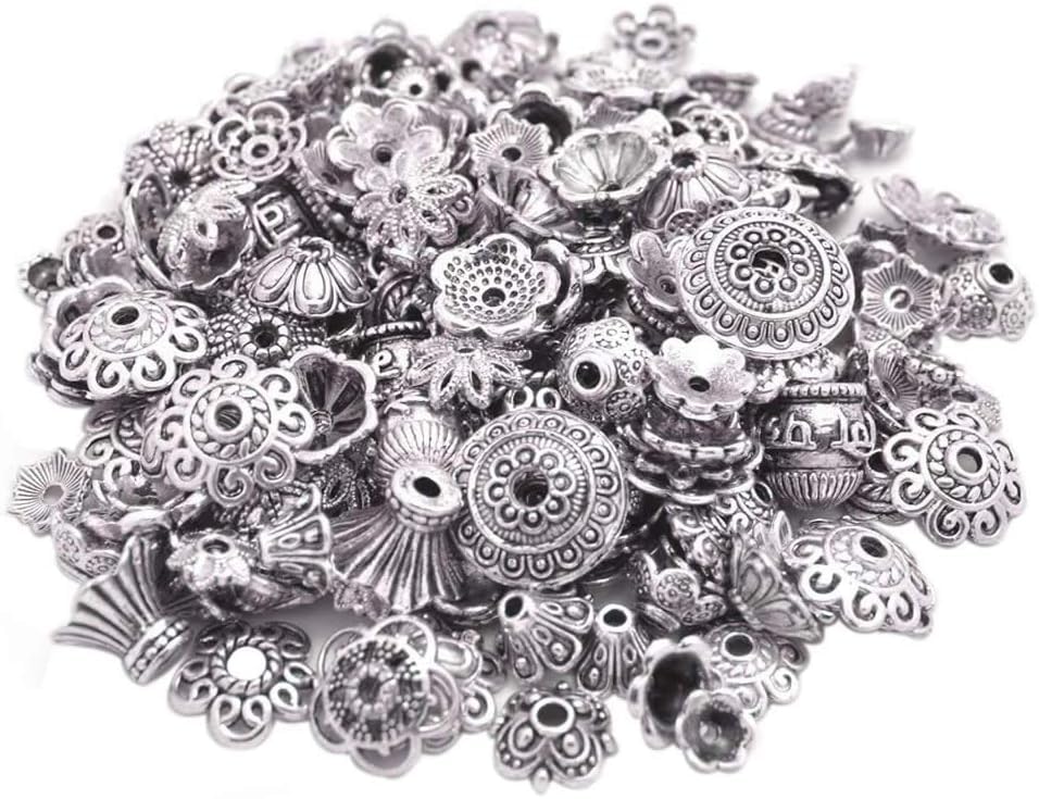 160-210pcs Bali Style Jewelry Making Metal Bead Caps Deluxe New Mix, 100 Gram,Tibetan Silver-picture-25
