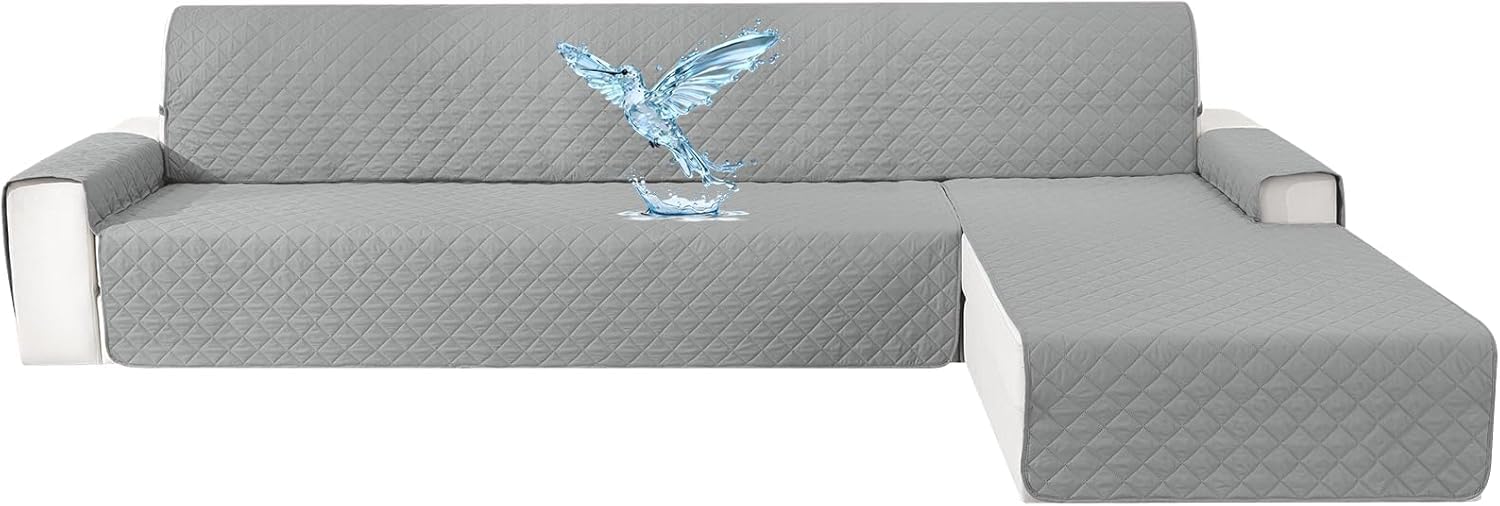 Copridivano Impermeabile 3 Posti Con Penisola, Copridivano Angolare Con Penisola Sinistra/Destra Reversibile, Con Braccioli, Universale, Antigraffio, Antiscivolo, Grigio Chiaro