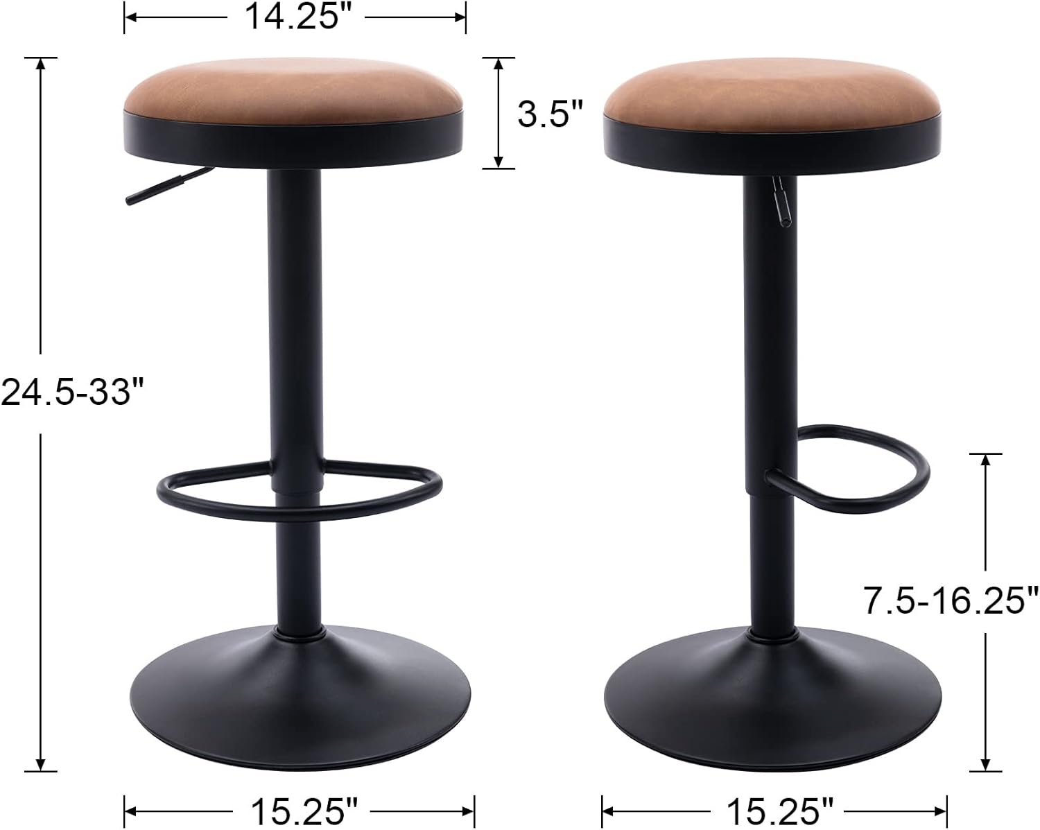 CIMOTA Swivel Round Bar Stools Set of 4 Backless Adjustable Counter Height Barstools Modern Industrial PU Leather Bar Stool Chair for Kitchen/Home Bar/Pub/Bistro/Office, Retro Brown
