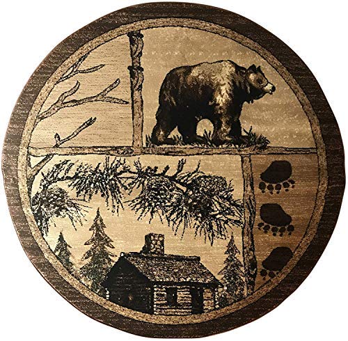 Carpet King Cabin Style Round Area Rug Big Bear Elk Country Lodge Beig