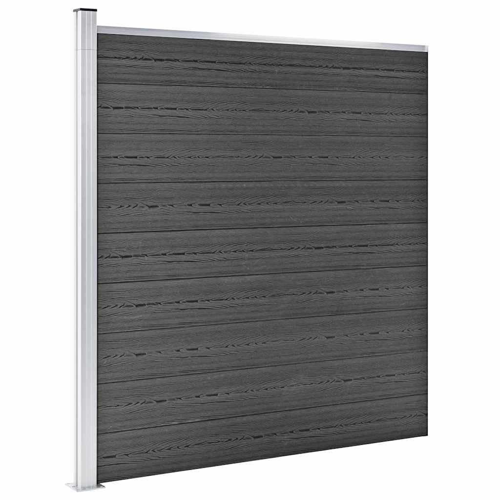 Sichtschutzzaun WPC Zaunelement Set 446x105-186 cm Schwarz, langlebiges WPC Zaunelement mit Holzmaserung und regulärem Aufdruck, modulares System mit Aluminium-Oberprofil
