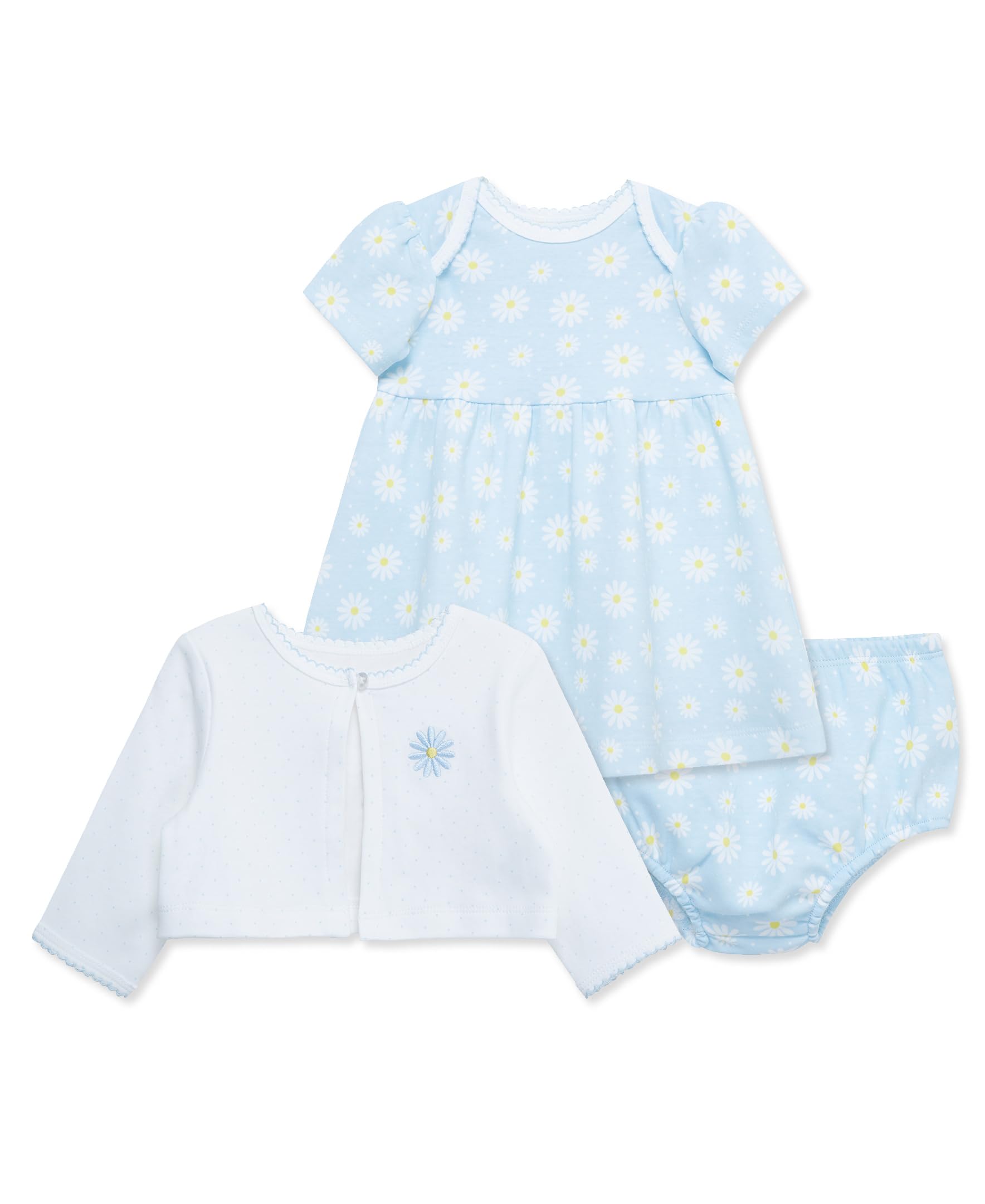 Little Me Clothes for Baby Girls' Daisy Dot Dress Set with Panty, Nantucket Breeze/White, 3 Months
