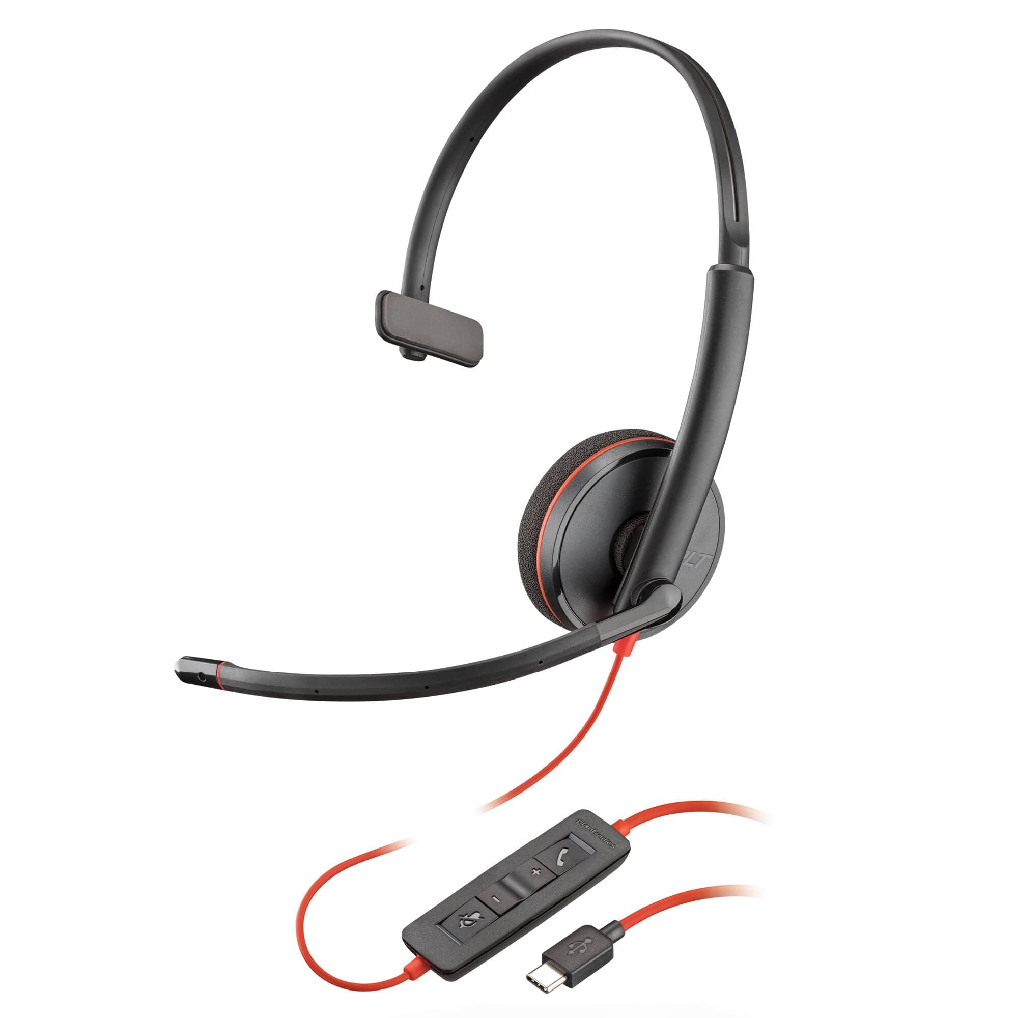 Micro-casque filaire Poly Blackwire 3210 – Microphone antibruit – Conception monaurale – Connexion à un PC/Mac via USB-C ou USB-A – Fonctionne avec Teams, Zoom