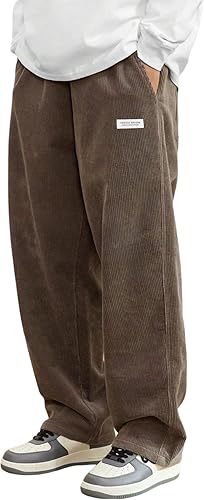 Zoful para hombre pana de la pierna recta pantalones largos calzadas de cintura elástica calzada casual de ajuste saliendo pantalones con bolsillos marrones m