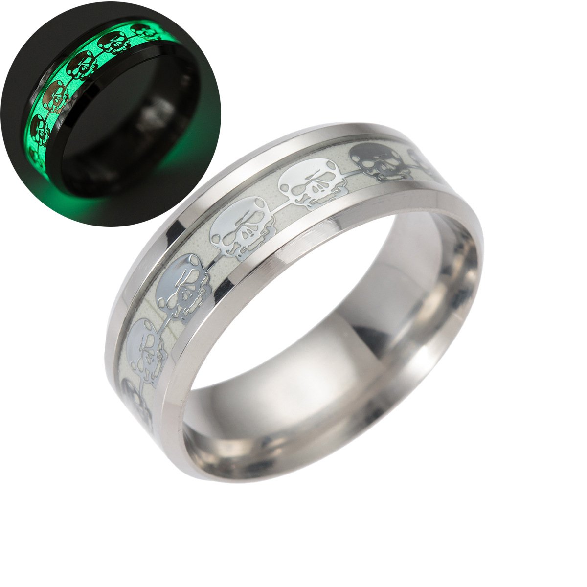 TIDOOJewelry Men's Punk Luminous Skull Gold Ring