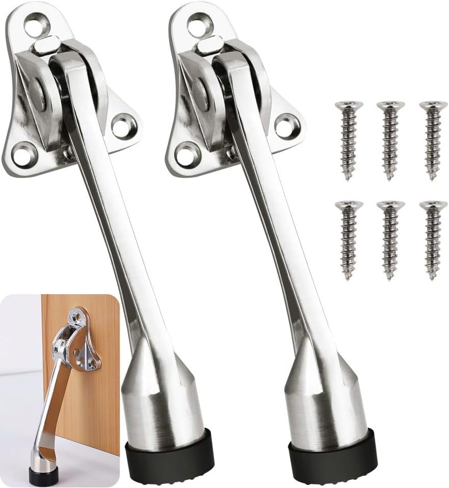2 Pcs Kick Down Door Stop Holder Zinc Alloy Door Stay Rubber Flip Down Door Stop Keep The Door Stay Open for Garage Gate Office Home with Screw