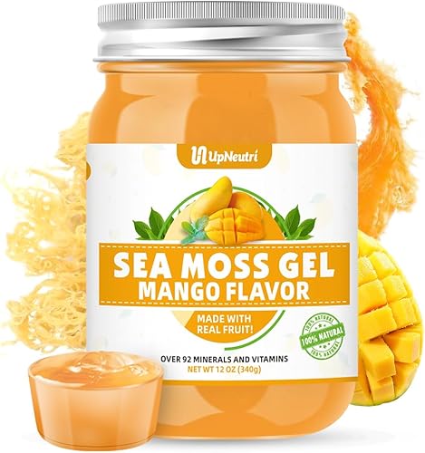 Gel de musgo marino  Wildcrafted Irish Sea Moss 92 Minerales y Vitaminas Defensa Inmunológica Apoyo Antioxidante Tiroideo, Vegano Sin OMG Mango