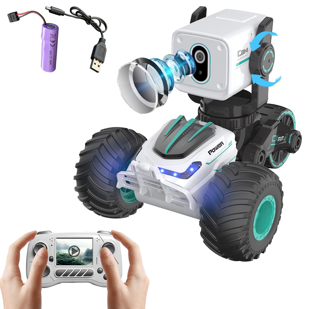Auto Telecomandata con Fotocamera, Telecomando con Schermo, Modalità Interfono,Funzione foto e Video, Ricarica USB, Pneumatici resistenti all'usura,Offroad Truggy Adulti e Bambini