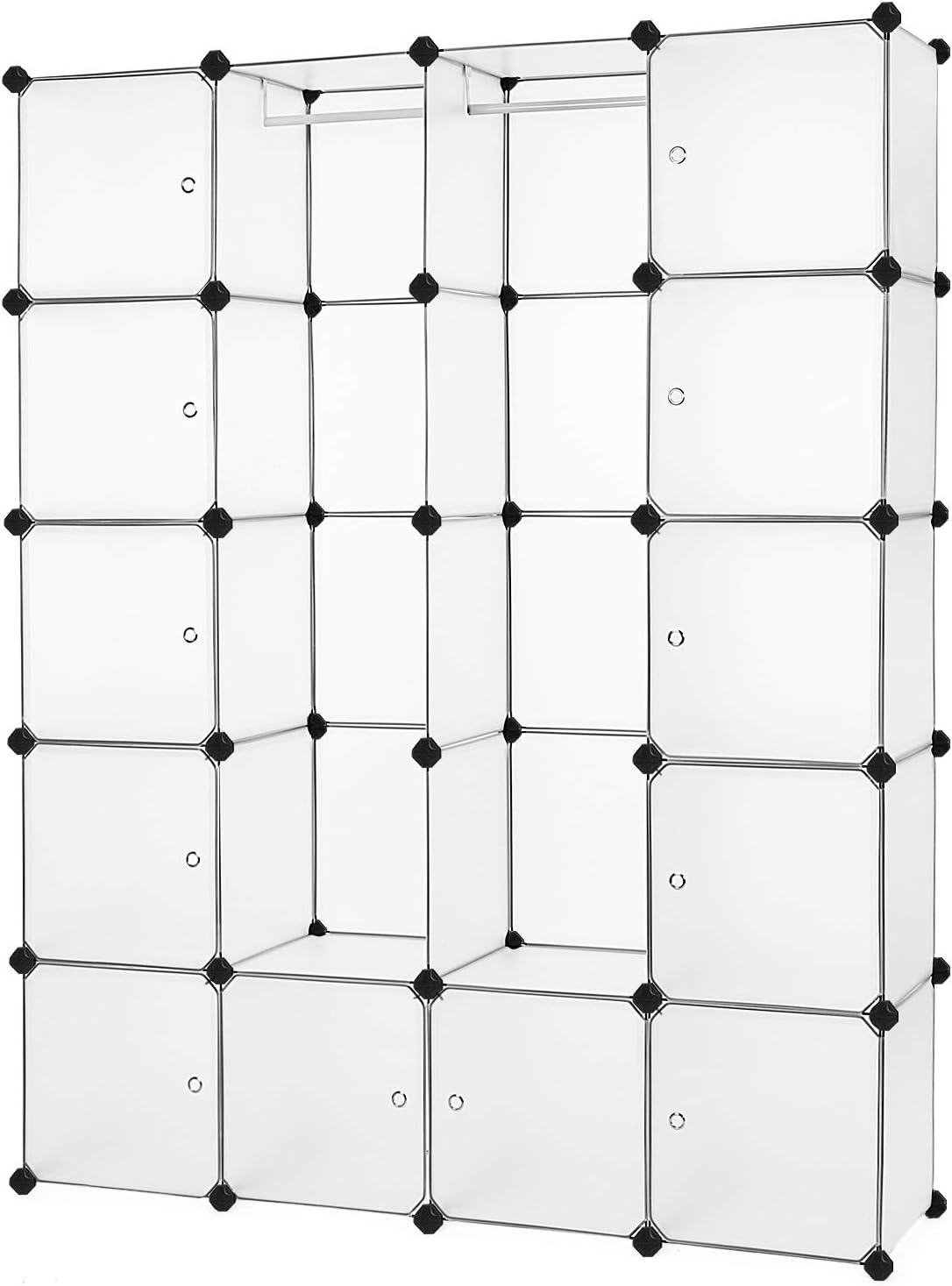 Songmics Interlocking Storage Cube Organiser / Clothes Wardrobe Cabinet with Hanging Rails 145 x 37 x 180 cm White LPC30W