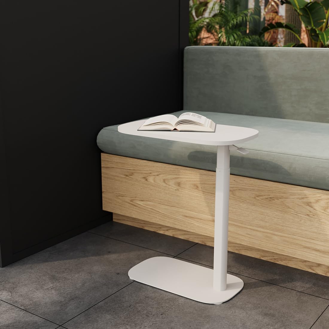 Spacetronik Beistelltisch C Form, Höhenverstellbarer Couchtisch Klein | Sofatisch Höhenverstellbar 64,5-104,5 cm, Laptoptisch ohne Rollen, Ergonomischer Tisch für Sofa, Bett oder Büro