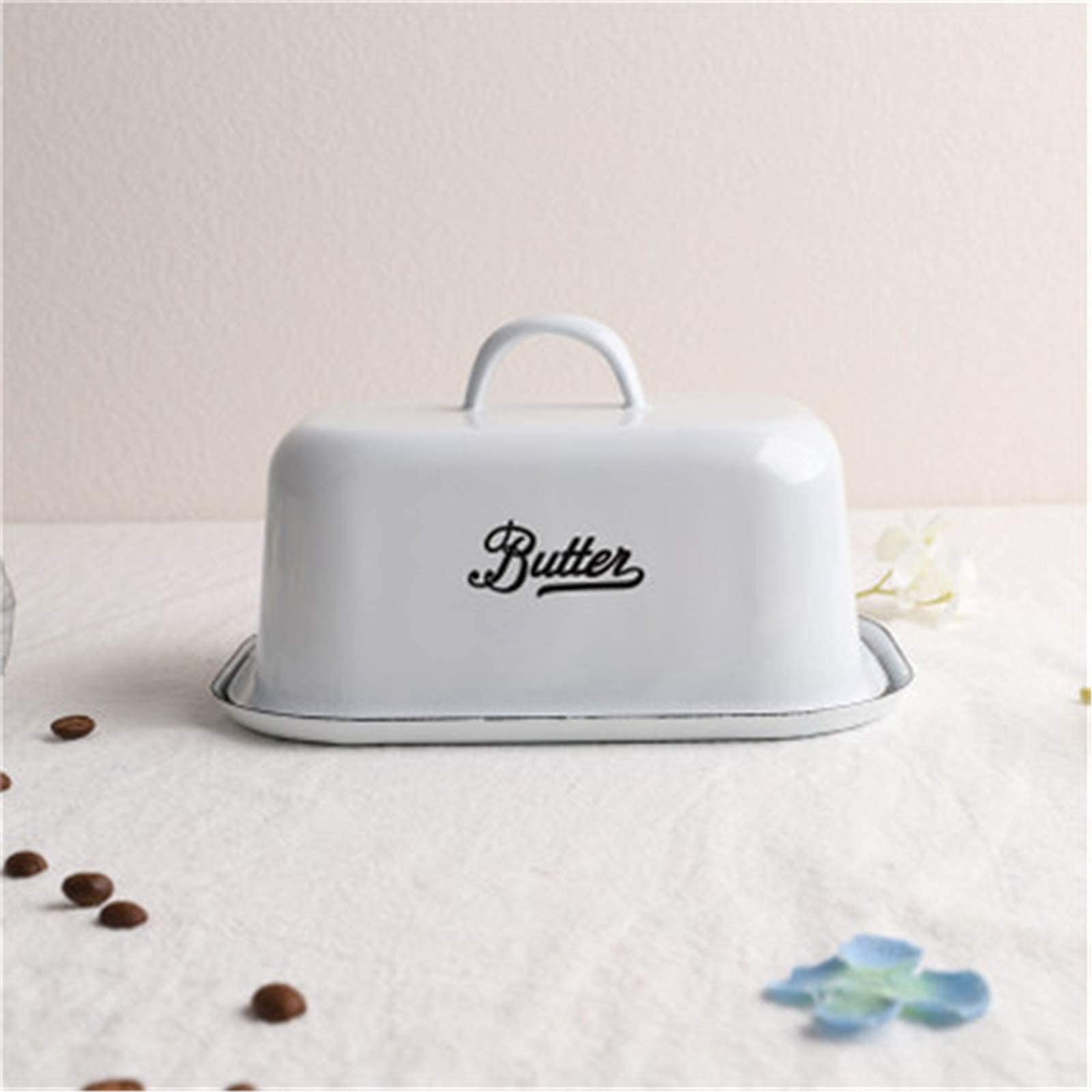 Butter Dishes Enamel Bowl Impression Enamel Retro Nostalgic American Dessert Tray Butter Box With Lid Kitchen Gadgets (Color : Style G， Size : One Size)