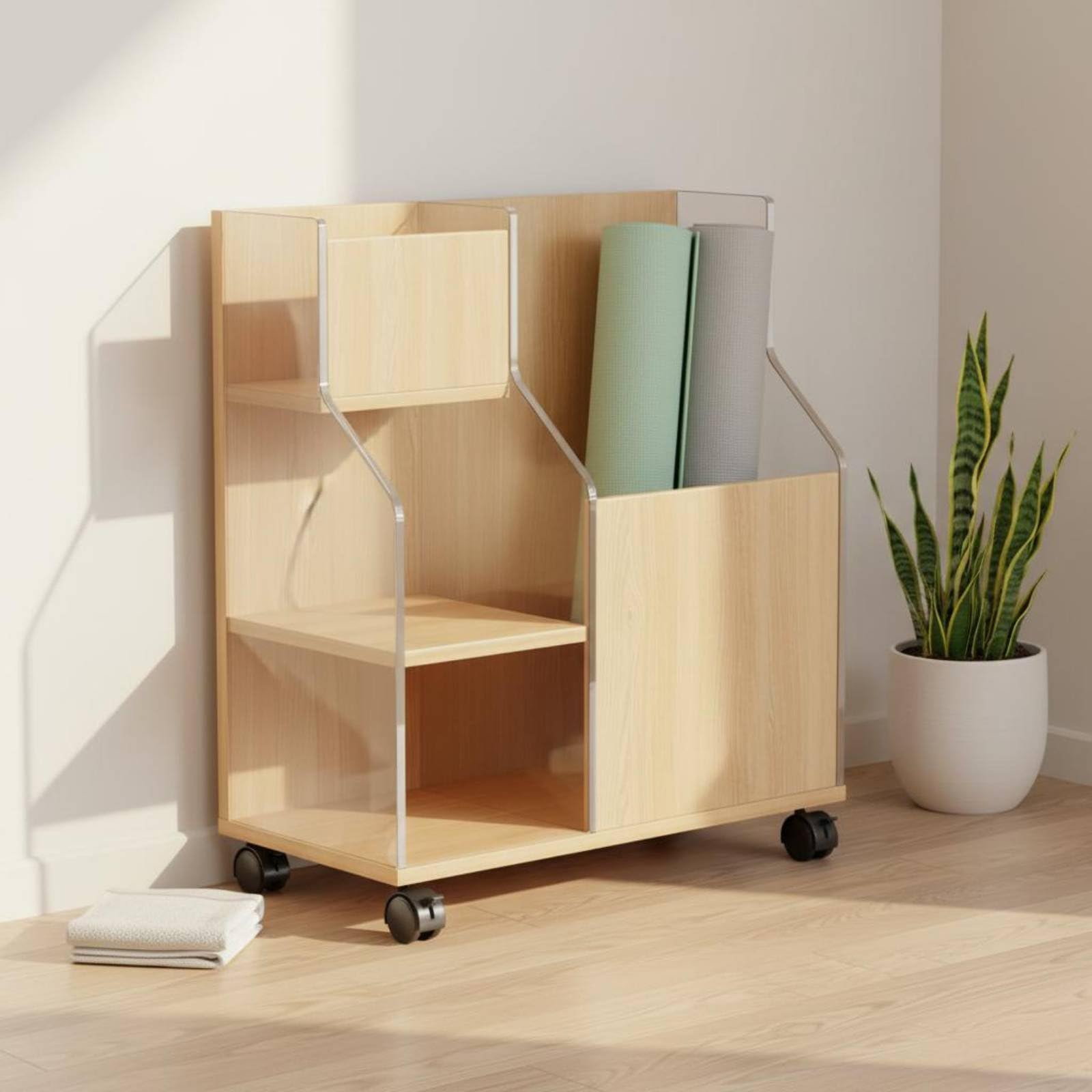 Fitness Equipment Rack Carro de Orden de Gimnasio Soporte de Pesas Estante para Colchonetas Canastilla para Pelotas Desplazamiento Fácil con Freno