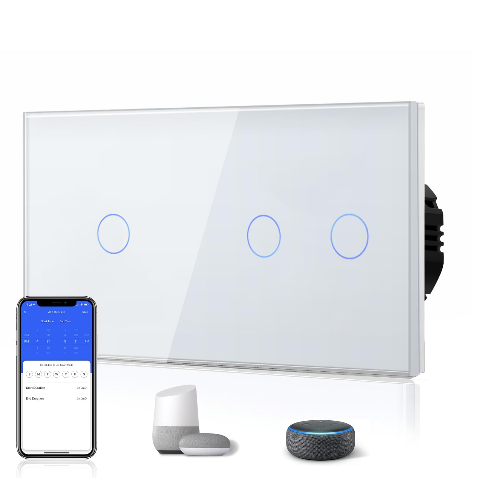 BSEED Interruptor Inteligente WIFI,Interruptores Tactil Con Cristal,Compatible con Alexa,Tuya y Smart Life,Requiere Cable Neutro,2 Gang 1 Vía,86mm Blanco — view 72