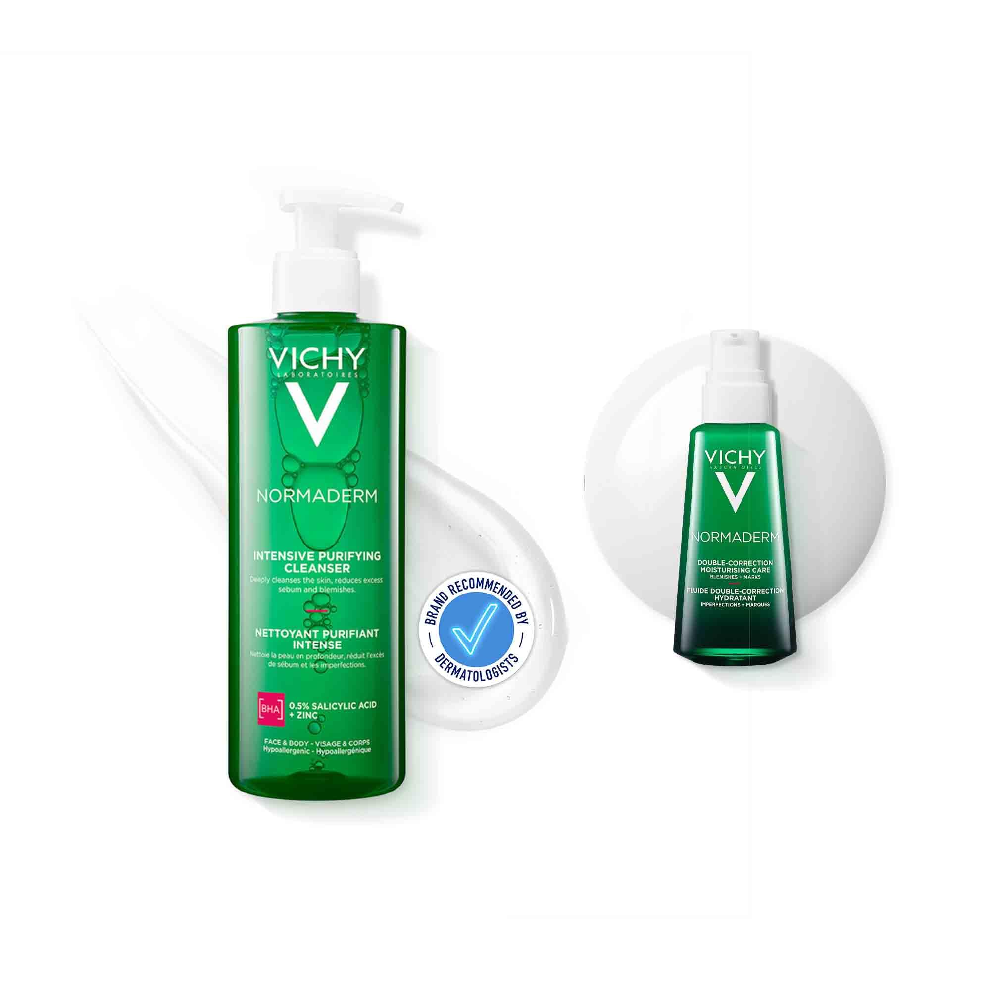 Vichy Normaderm, Kit con Detergente Purificante e Trattamento Anti-Imperfezioni, Per Pelli Grasse a Tendenza Acneica, Effetto Correttivo e Idratante, Con Acido Salicilico, 400 ml + 50 ml