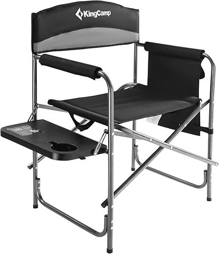 KingCamp Silla de director de campamento silla de césped plegable para exteriores silla portátil para adultos resistente con mesa auxiliar y