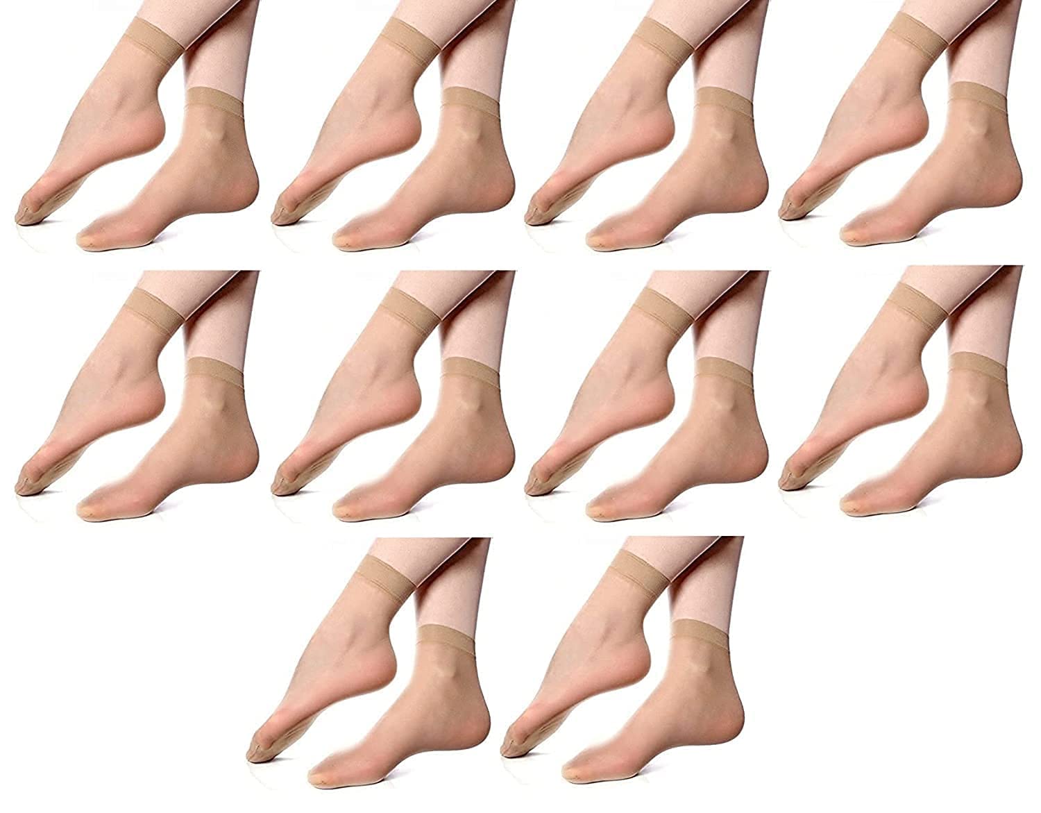 Brendo Transparent socks Ankle Length Nylon skin/tuch smooth Ultra-Thin comfort in summer, with thumb Socks for women/girls skin color (free size PACK OF 10)