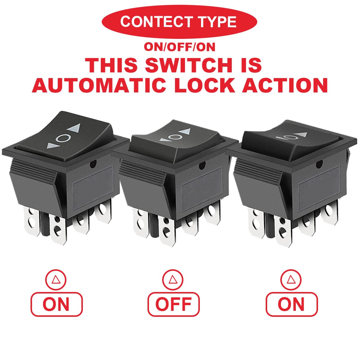 3 szt. DC 20 A 12 V automatyczna blokada silnika przełącznik kołyskowy DPDT 6Pin 3 pozycje ON/Off/ON czarny przełącznik dźwigienkowy 16 A 250 V AC/20 A 125 V AC z przewodami rozruchowymi do