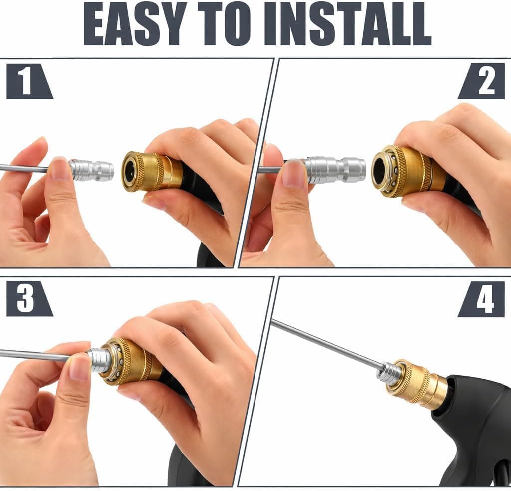 Pressure Washer Wand Extension Nozzle, High Pressure Washer Nozzle Kit for Washing, Stainless Steel Flush Wand Extension Spray Tips With Quick Connect for Washing Machine, Ac Coil, Water Heater (4Pcs)