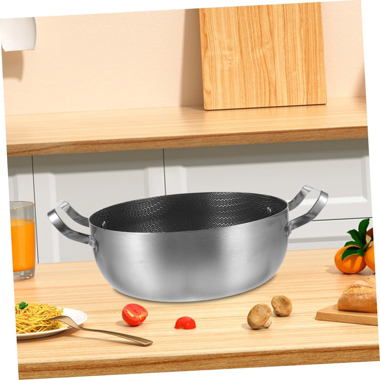 LIFKOME Stainless Steel Double Ear Pot Non-stick Hot Pot Restaurant Quality Easy to Clean