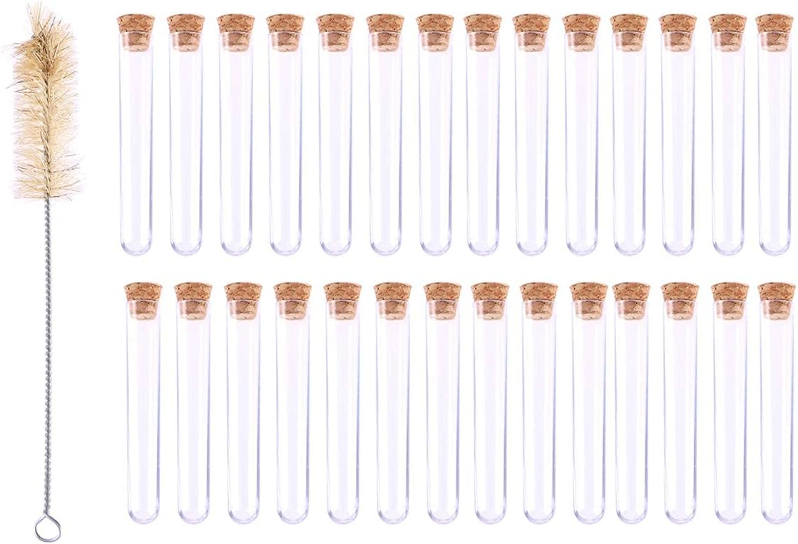 1. 2x7. 5cm Plastic Clear Test Tubes with Cork Stoppers and Brush for Scientific Experiments Powder Liquid Storage ()