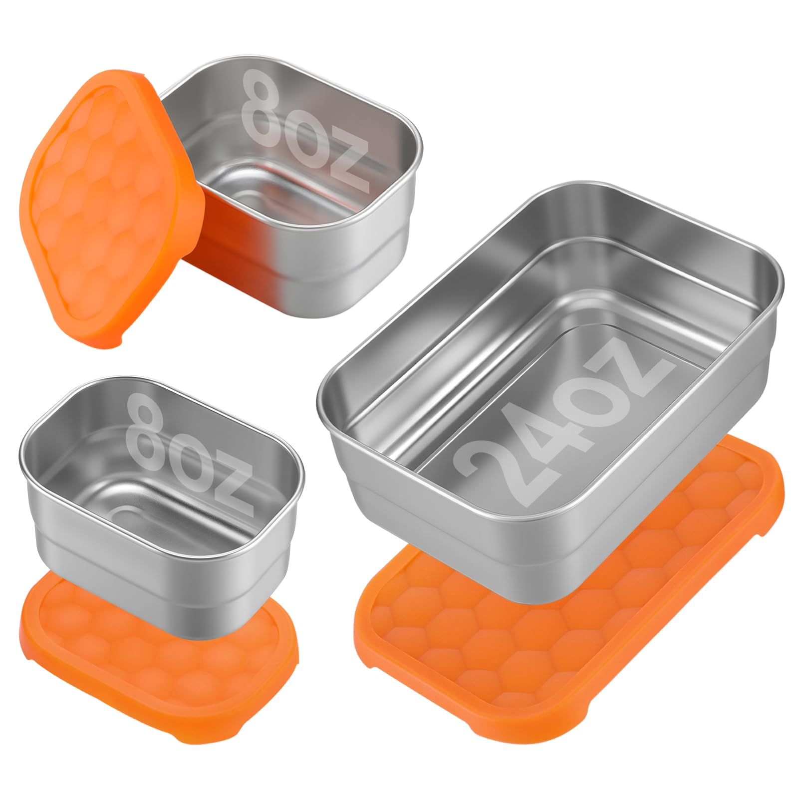 Alphatool 3pcs Leakproof Stainless Steel Lunch Box - Portable 8oz Snack Containers 24oz Bento Box with Silicone Lids
