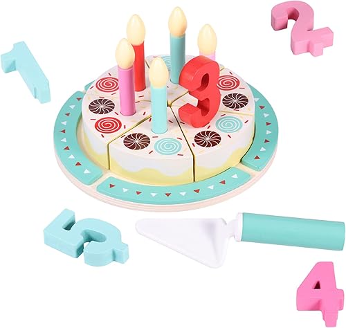 Birthday Cake Cutting Toys Wooden Play Food Set for Kids Toddlers Pretend Play Kitchen Toys for Boys Girls