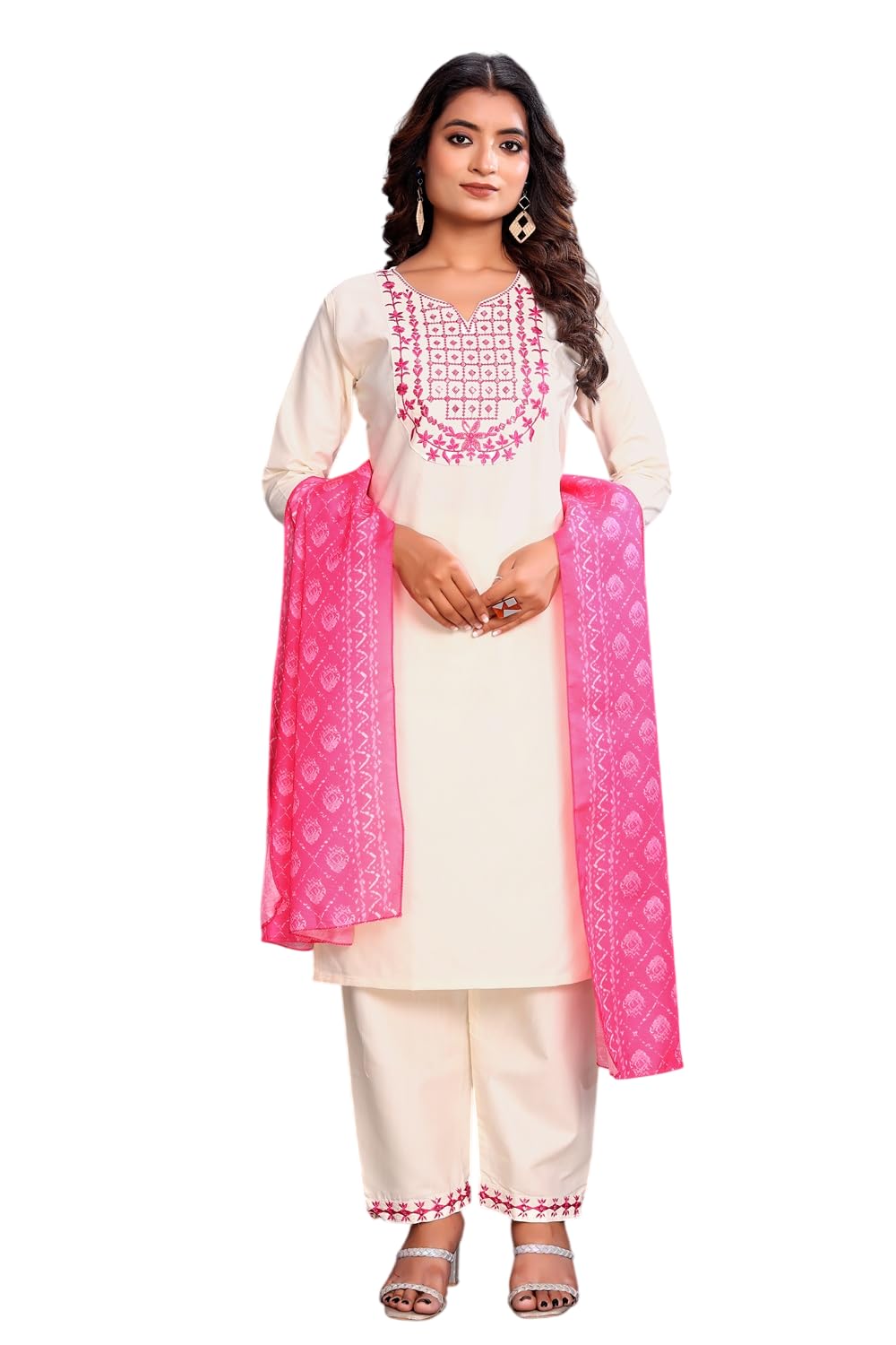 RANGRIWAAZ WOMEN Reyon Cotton Straight Readymade Embroidered Salwar Suit Ethnic Set Of Kurta Trouser Pant And Printed Dupatta-image-17