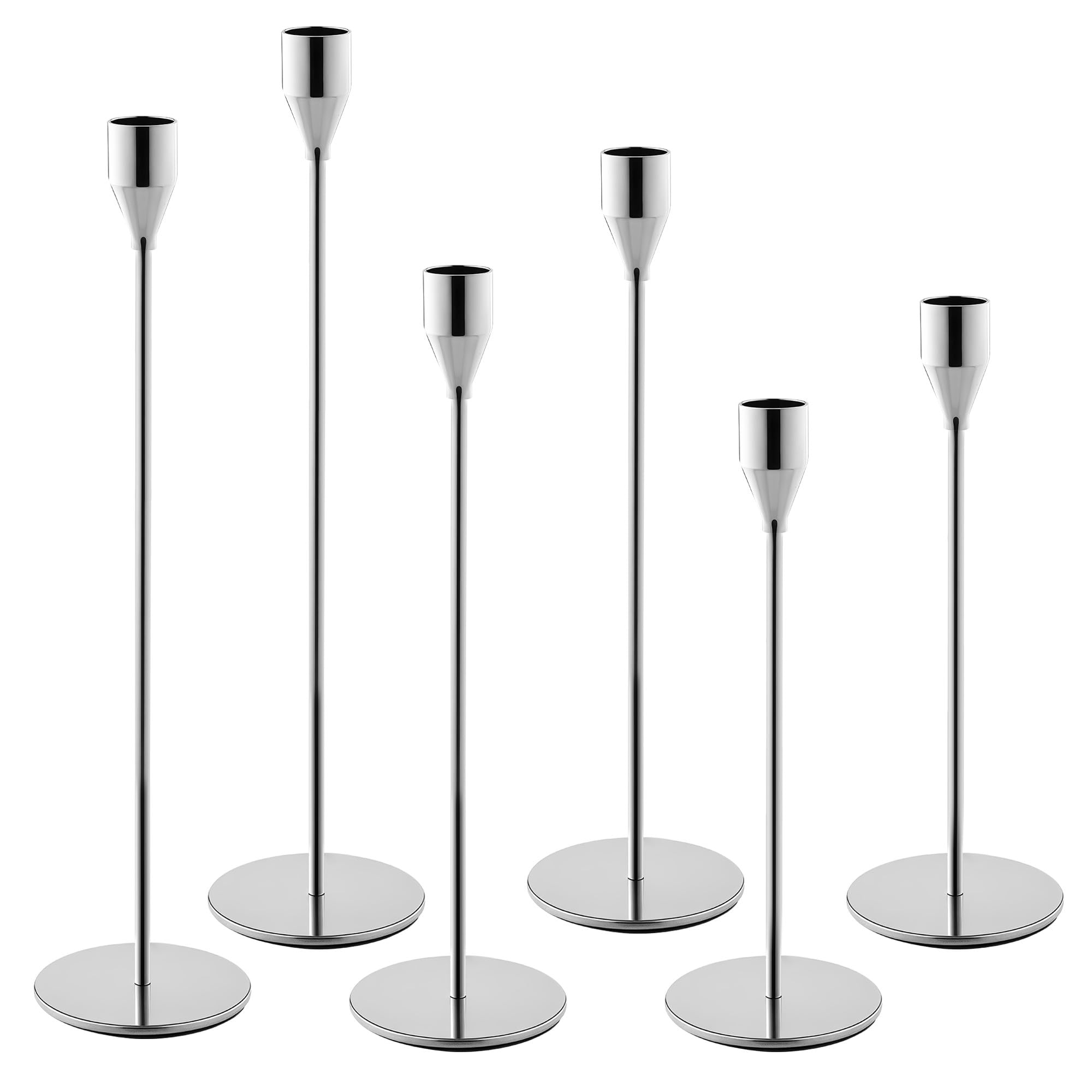 Kerzenständer 6 teiliges Set, 6 Kerzenständer Silber, Konischer Kerzenhalter in 3 verschiedenen höhen. Kerzenhalter anwendbar auf Hochzeit, Coming of Age Zeremonie, Geburtstagsfeiern