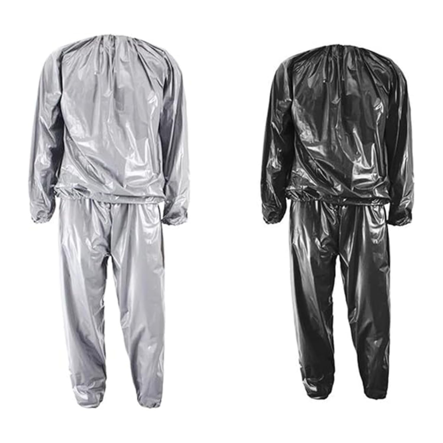 XINGNIAO Sauna Suit for Men and Women – Fitness Sweat Suit for Weight Loss Workout, Full Body Training Sauna Jacket & Pants, Black/Silver, Plus Size (Black, S)