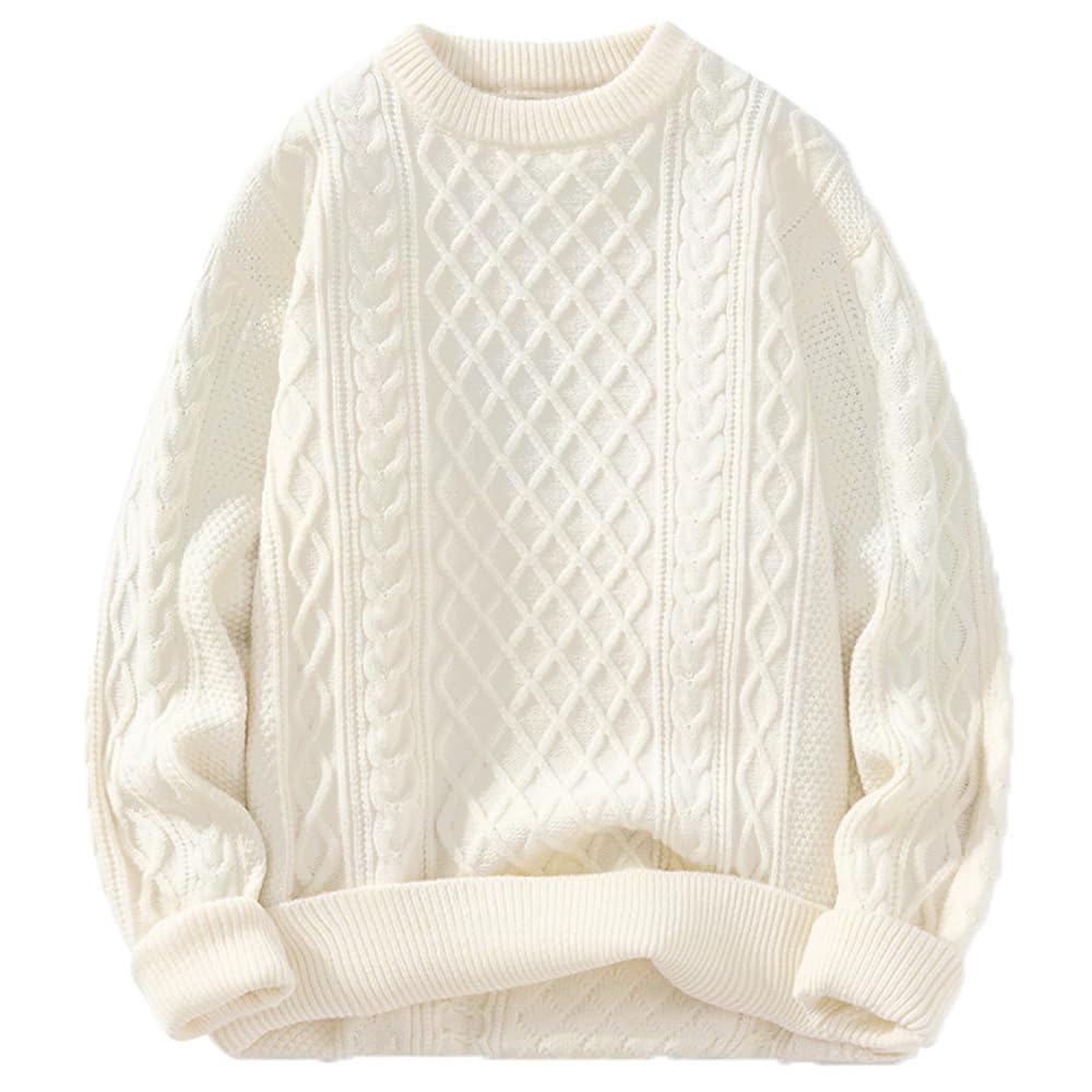 Aelfric Eden Mens Womens Casual Pullover Sweaters Long Sleeve Crew Neck Tunics Tops Cable Knit Christmas Sweater Beige