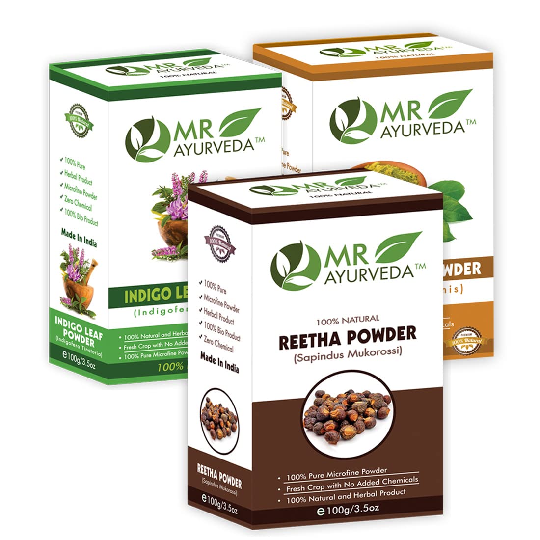 MR Ayurveda Indigo Powder, Henna Powder & Reetha Powder - Set of 3 (100 Grams Each)-picture-47