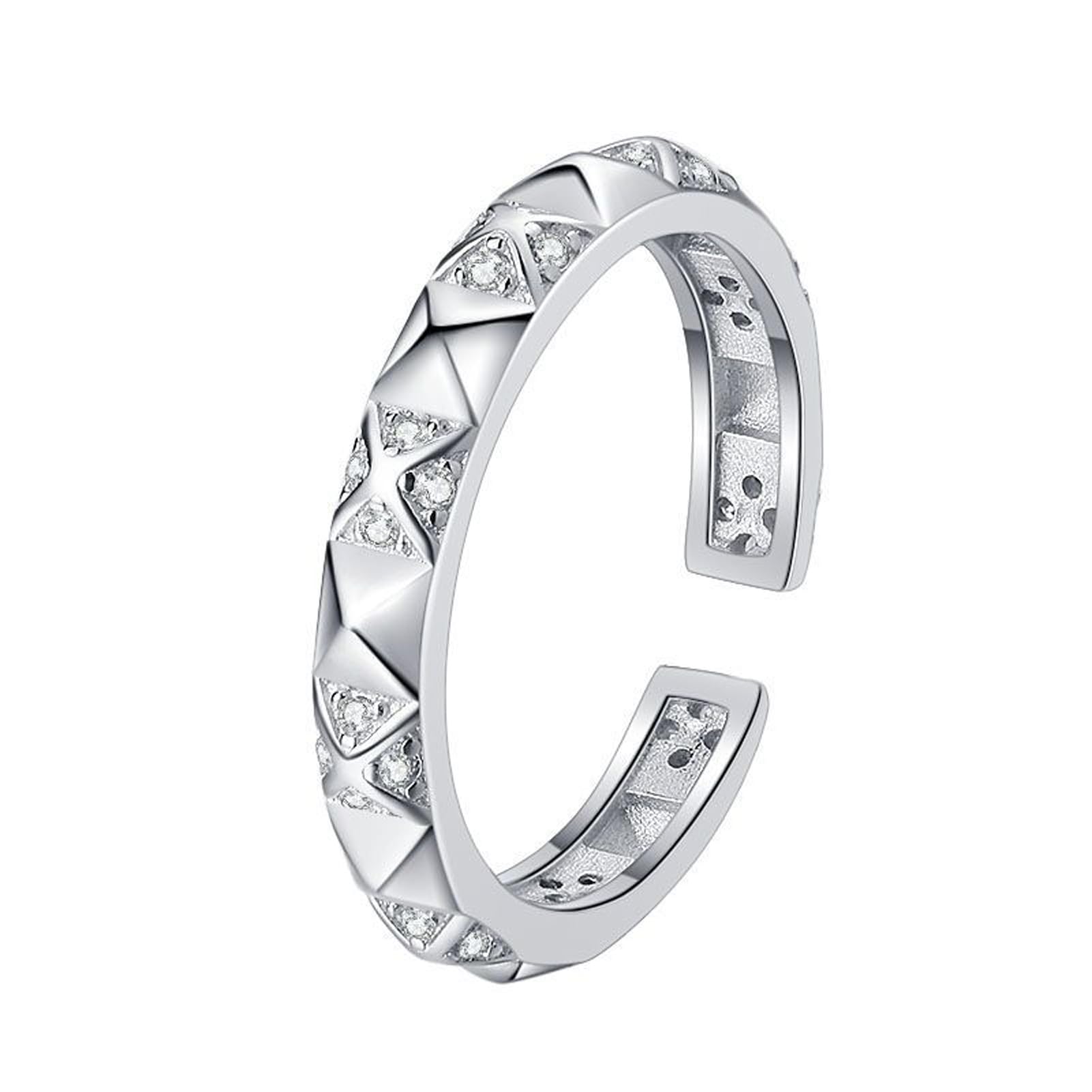 hixswnu Verstellbarer Ring aus 925er Sterlingsilber für Damen, offener Verlobungs-Ehering mit funkelnden Kristallen für ihren Geburtstag oder Weihnachten