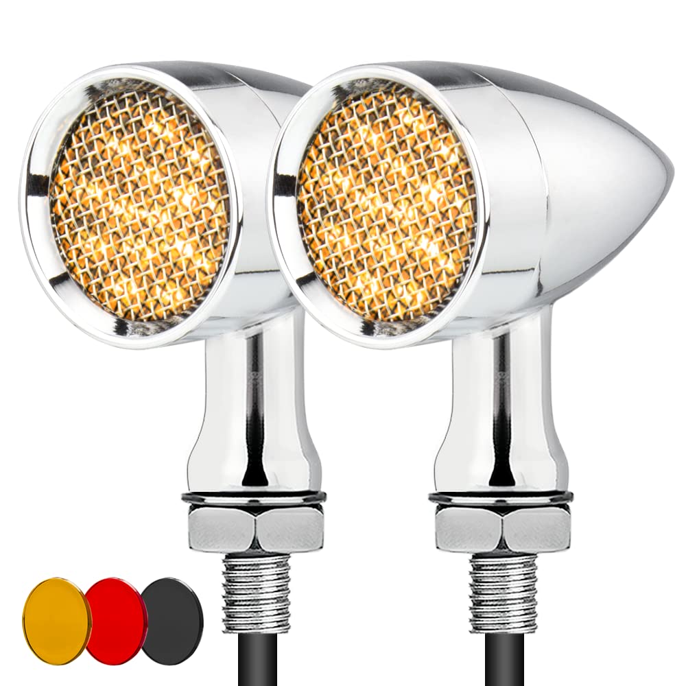 LED Bullet Turn Signals Lights Motorcycle Front Rear Indicator Universal Blinkers Compatible for Harley Davidson Cruiser Iron Softail Street Bike Honda Shadow Kawasaki Vulcan (A#Chome&Amber)