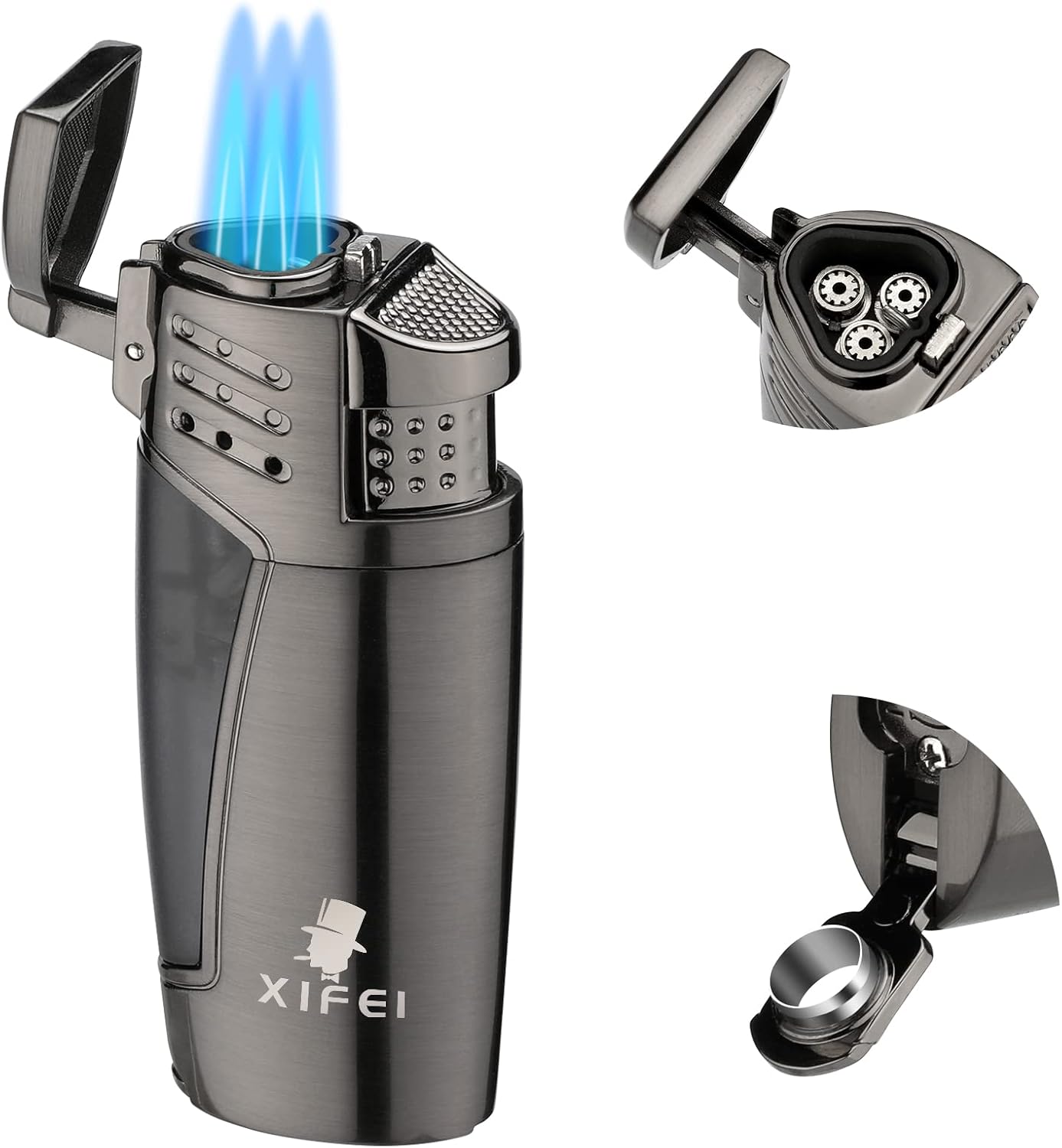 XIFEI Cigar Lighter,3 Jet Flame Torch Lighter with Cigar