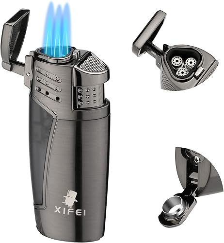 Miniatura 5 de XIFEI Humidor de cigarros y encendedor de llama de 3 sopletes con punzón de puros