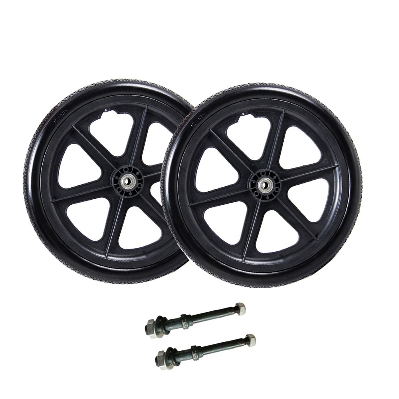 Rueda Trasera de 16 Pulgadas, Repuesto Accesorios para Silla de Ruedas Manual, Ruedas Macizas No Inflables, Rodamiento 12mm, Negro, 1 Par