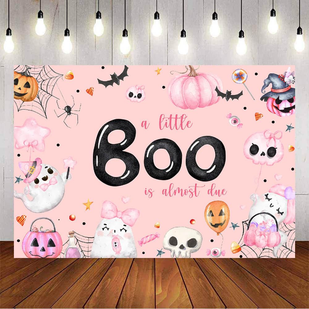 7x5ft Boo Baby Shower Backdrop Halloween Pumpkin Spooky Background Cute Pink Ghost Spooktacular Halloween Baby Girl Party Decoratons Banner Photo Booth Props